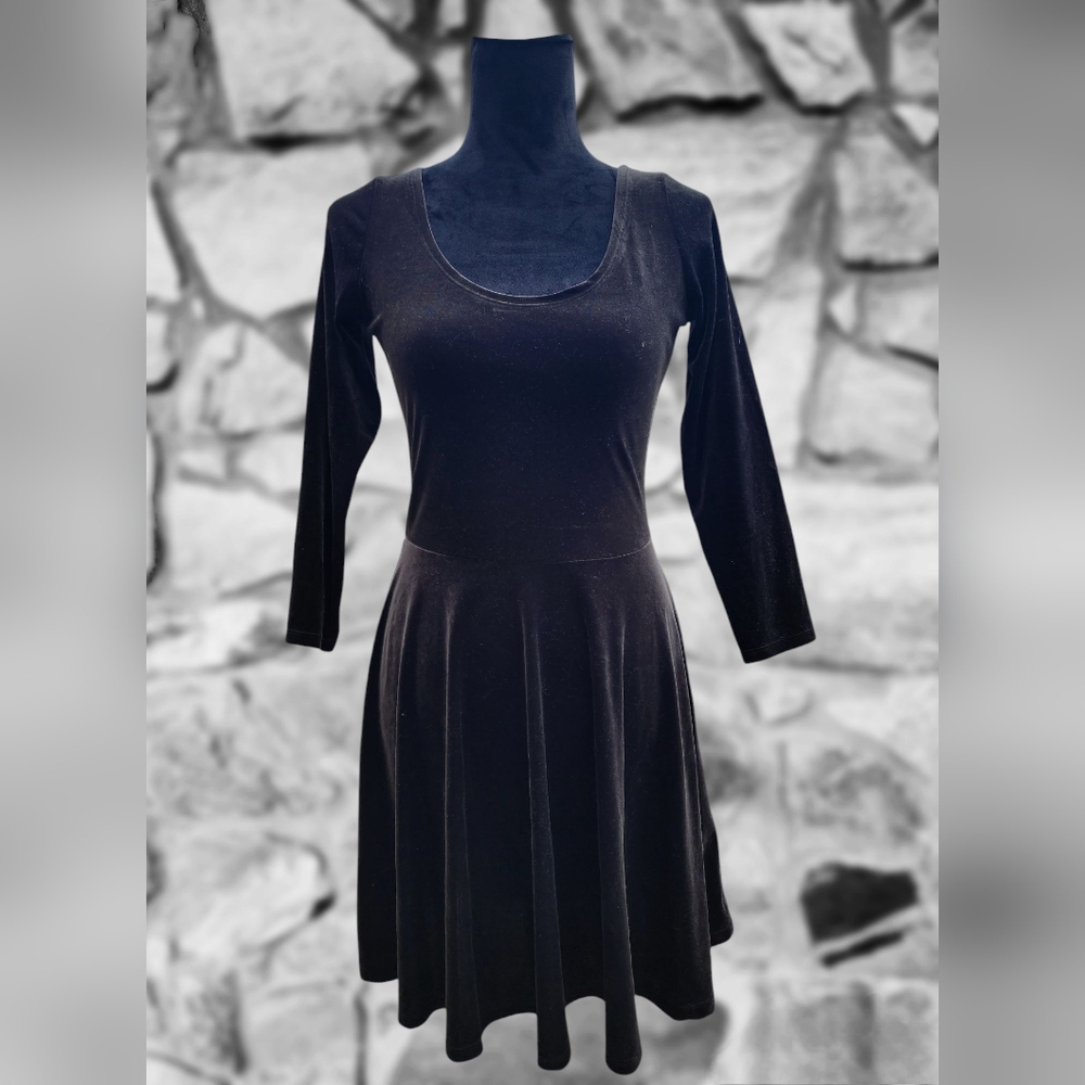 Deep Olive Green Velvet Skater Midi Dress
